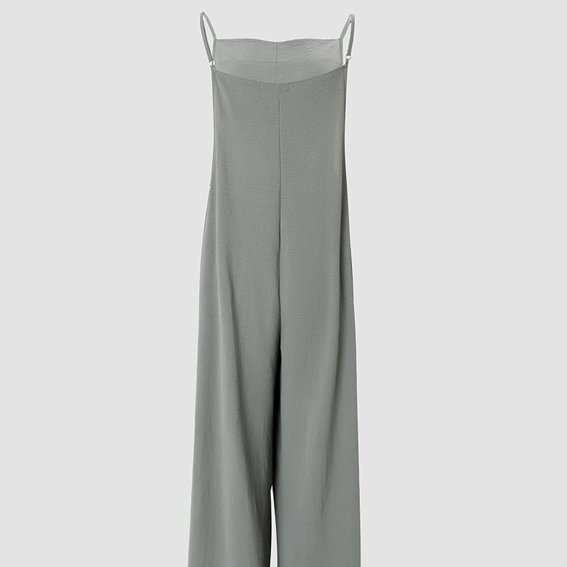 Ladies Sleeveless Jumpsuit With Pockets And Adjustable Shoulder Strap Fashion Loose Wide Leg Straight Overalls Summer Beach Trousers - Best Buy Daily