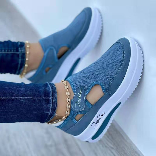 Ladies Casual Low Wedge Breathable Non-Slip Comfort Sport Shoes Mesh Shoes Fashion Style