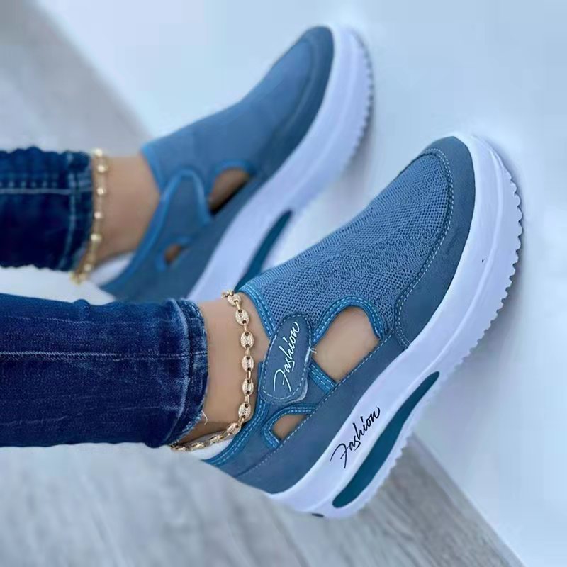Ladies Casual Low Wedge Breathable Non-Slip Comfort Sport Shoes Mesh Shoes Fashion Style