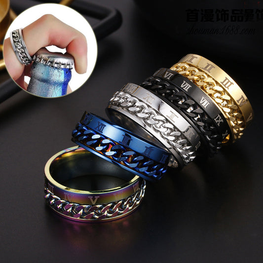 Roman Letter Rotatable Chain Rings Men Digital Titanium Steel RingFor Couple High Quality Multifunctional Bottle Opener Ring Spinner Jewelry Punk Gifts - Best Buy Daily