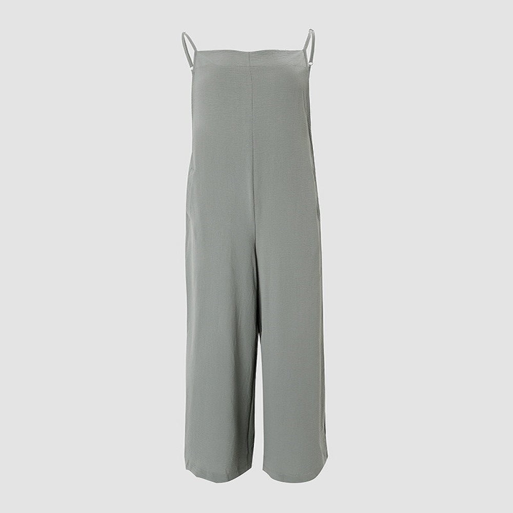 Ladies Sleeveless Jumpsuit With Pockets And Adjustable Shoulder Strap Fashion Loose Wide Leg Straight Overalls Summer Beach Trousers - Best Buy Daily