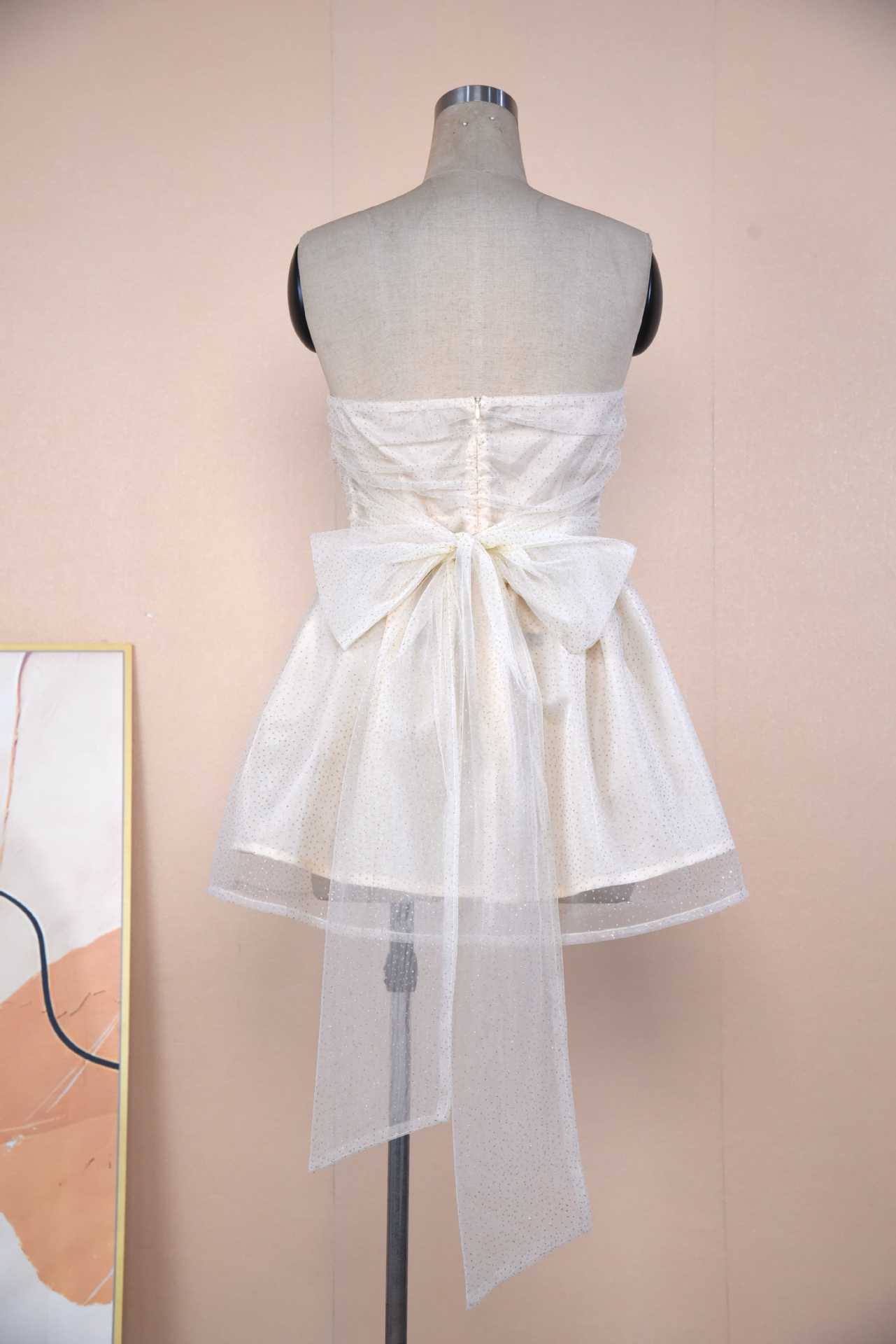 Tube Top Lace Dress With Back Bow-knot Summer Fashion Temperament Mesh Stitching Off-neck Short Skirt - Best Buy Daily