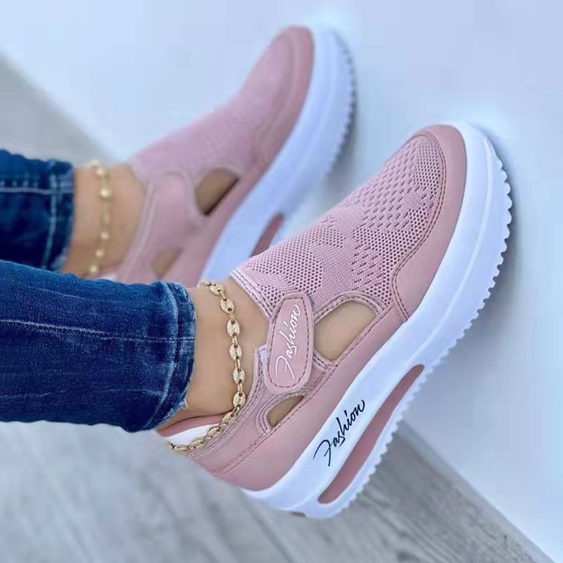 Ladies Casual Low Wedge Breathable Non-Slip Comfort Sport Shoes Mesh Shoes Fashion Style